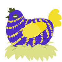 Walk in the Woods, a indigo and yellow chicken with a bar pattern
