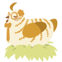A cream and ochre chicken with a half-bar pattern