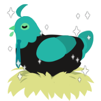 seafoam miku, a sable and turquoise chicken with a head pattern