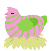 A pink and grass chicken with a bar pattern