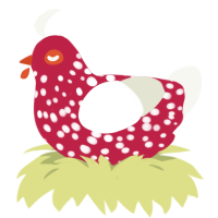A crimson and white chicken with a speckle pattern