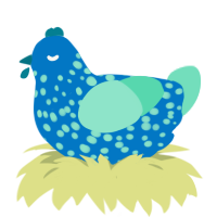 Seltzer Enjoyer, a sapphire and mint chicken with a speckle pattern