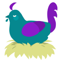 Coral Reef, a teal and violet chicken