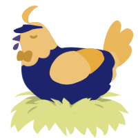 Oliver, a navy and honey chicken with a head pattern