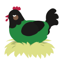 A viridian and sable chicken with a head pattern
