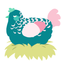 A teal and rose chicken with a half-lace pattern