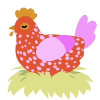 A vermilion and lavender chicken with a speckle pattern