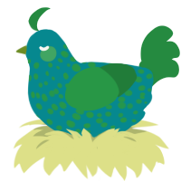 Earth, a teal and viridian chicken with a speckle pattern