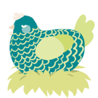 seasick, a teal and lemon chicken with a lace pattern