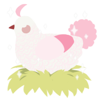 A white and rose chicken with a double-lace pattern