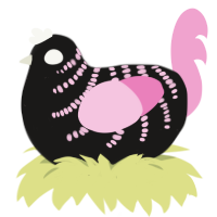 A sable and pink chicken with a half-bar pattern