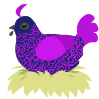 bitebitbeibteibit, a navy and amethyst chicken with a double-lace pattern