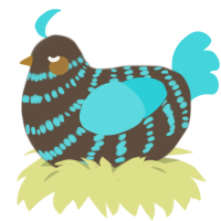 A bark and aqua chicken with a bar pattern