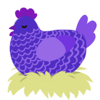 Grape, a indigo and blurple chicken with a lace pattern
