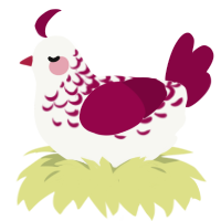 Lychee, a white and maroon chicken with a half-lace pattern