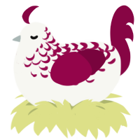 Stellar Remnant, a white and maroon chicken with a half-lace pattern