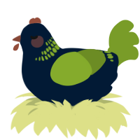 A tumblr and chartreuse chicken with a neck-band pattern