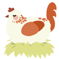 A white and vermilion chicken with a neck-speckle pattern