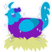 Eggspensive, a violet and cerulean chicken with a head pattern