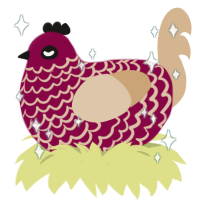 Clarion, a maroon and beige chicken with a lace pattern