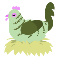 A gluppy and olive chicken with a half-bar pattern