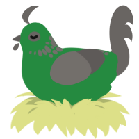 Puck, a viridian and grey chicken with a neck-speckle pattern