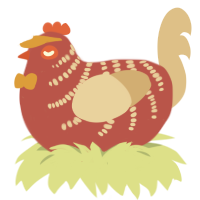 Hot Dog, a red and beige chicken with a half-bar pattern