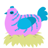 Hydrangea, a lavender and cerulean chicken with a half-bar pattern