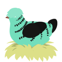 A mint and black chicken with a half-bar pattern