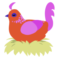 (unnamed), a vermilion and orchid chicken with a neck-speckle pattern