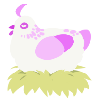 marshmallow, a white and lavender chicken with a neck-speckle pattern