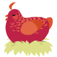 A crimson and vermilion chicken with a half-lace pattern