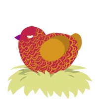 Bird Day Filling, a crimson and ochre chicken with a double-lace pattern