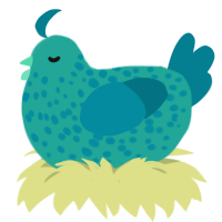 A turquoise and sea chicken with a speckle pattern