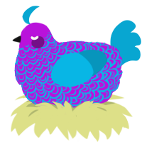 Eyeburner, a amethyst and cerulean chicken with a double-lace pattern