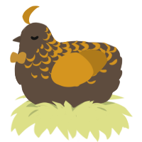 Peanut butter cup, a bark and ochre chicken with a half-lace pattern