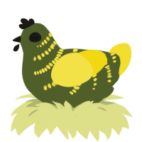 A olive and yellow chicken with a half-bar pattern