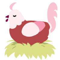 Pinky, a red and rose chicken with a head pattern