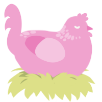 pink opossum, a pink chicken with a neck-speckle pattern