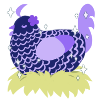 Luna, a navy and lilac chicken with a lace pattern
