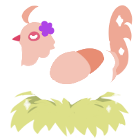 Katt Jr, a pink and vermilion chicken with a head pattern