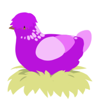 fizz, a amethyst and lavender chicken with a neck-speckle pattern