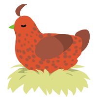 A vermilion and russet chicken with a speckle pattern