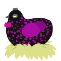 Pillars of Creation, a black and plum chicken with a speckle pattern