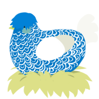 A sapphire and white chicken with a double-lace pattern