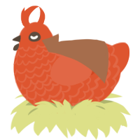 weird looking horse, a vermilion chicken with a lace pattern