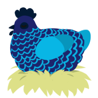 Larkspur, a navy and cerulean chicken with a lace pattern