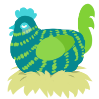 A teal and grass chicken with a bar pattern