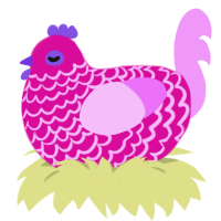 A fuchsia and lavender chicken with a lace pattern