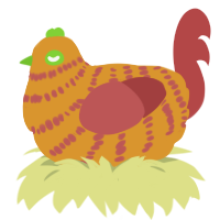 A orange and red chicken with a bar pattern